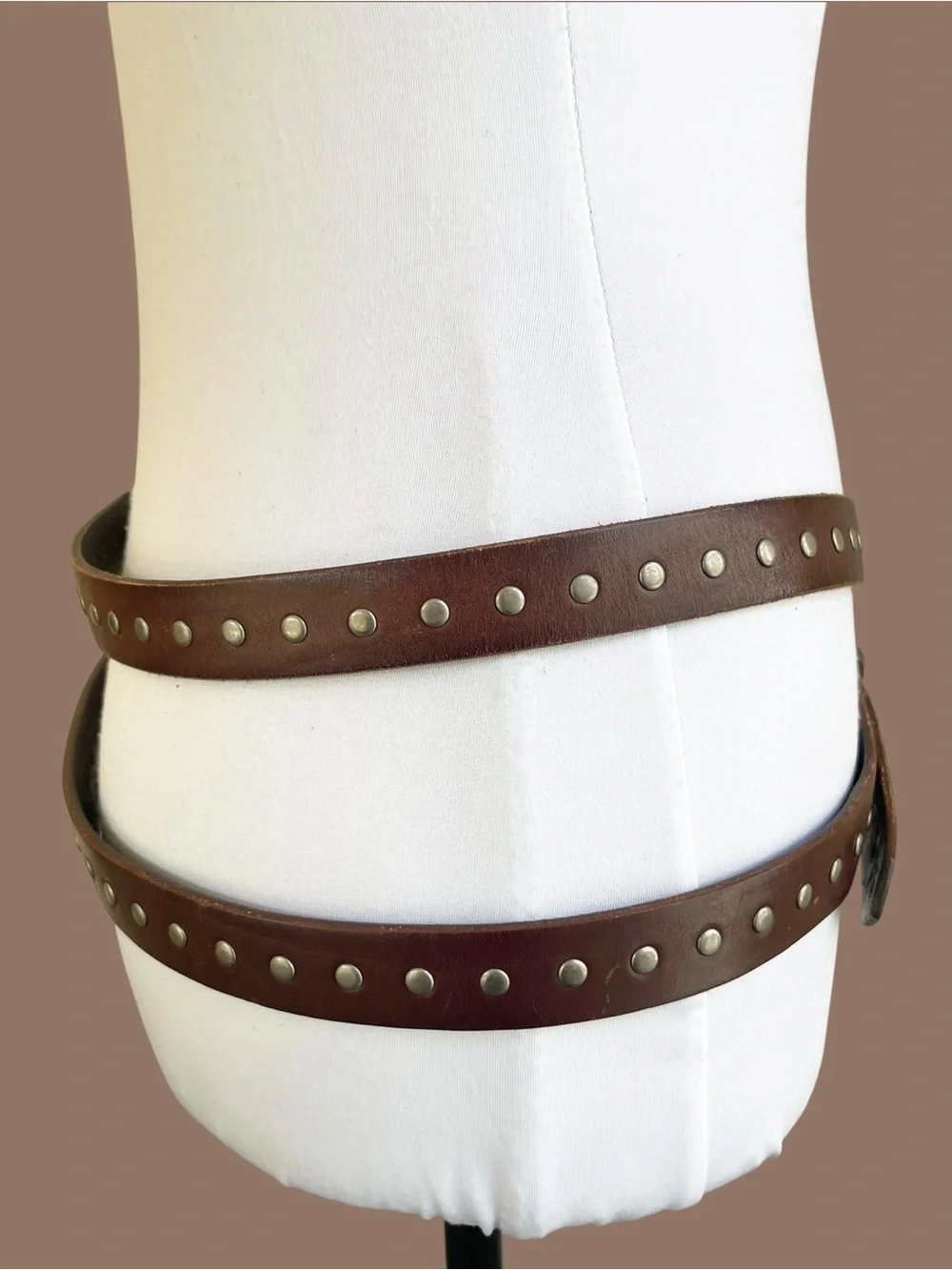 Silpada Designs Brown Studded Leather Belt Double Wrap O Ring Boho 90s Size L